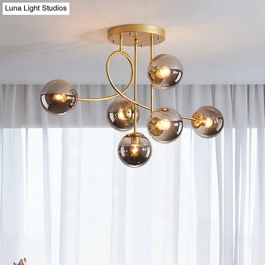 Modern Metal Armed Ceiling Chandelier - 6 Bulb Hanging Light Fixture With Black/Gold Finish And