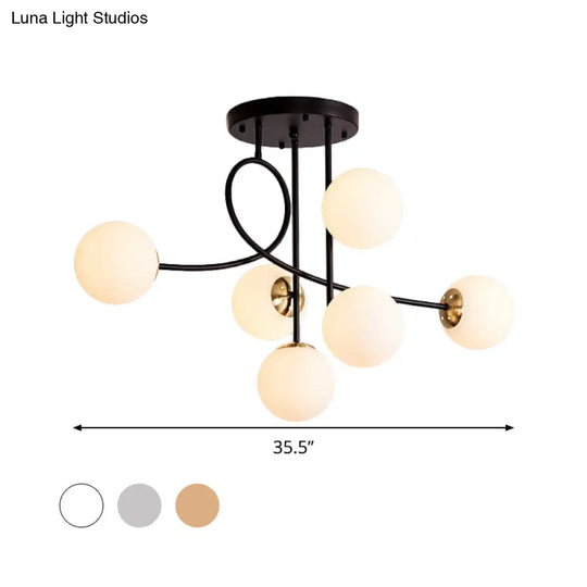 Modern Metal Armed Ceiling Chandelier - 6 Bulb Hanging Light Fixture With Black/Gold Finish And