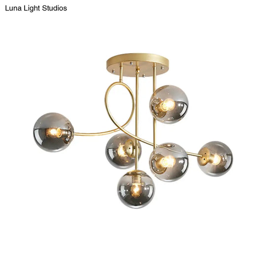 Modern Metal Armed Ceiling Chandelier - 6 Bulb Hanging Light Fixture With Black/Gold Finish And