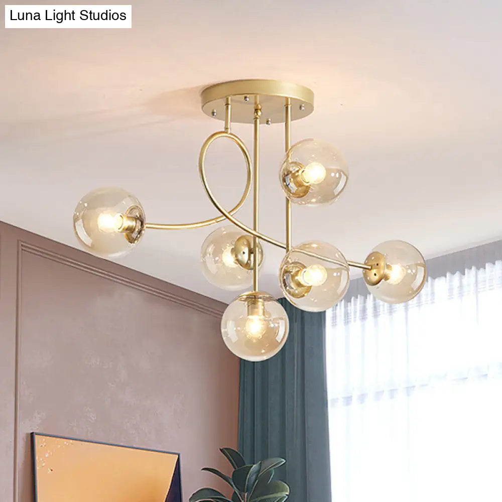 Modern Metal Armed Ceiling Chandelier With 6 Bulbs Black/Gold Finish And Choice Of Smoke Grey Cognac