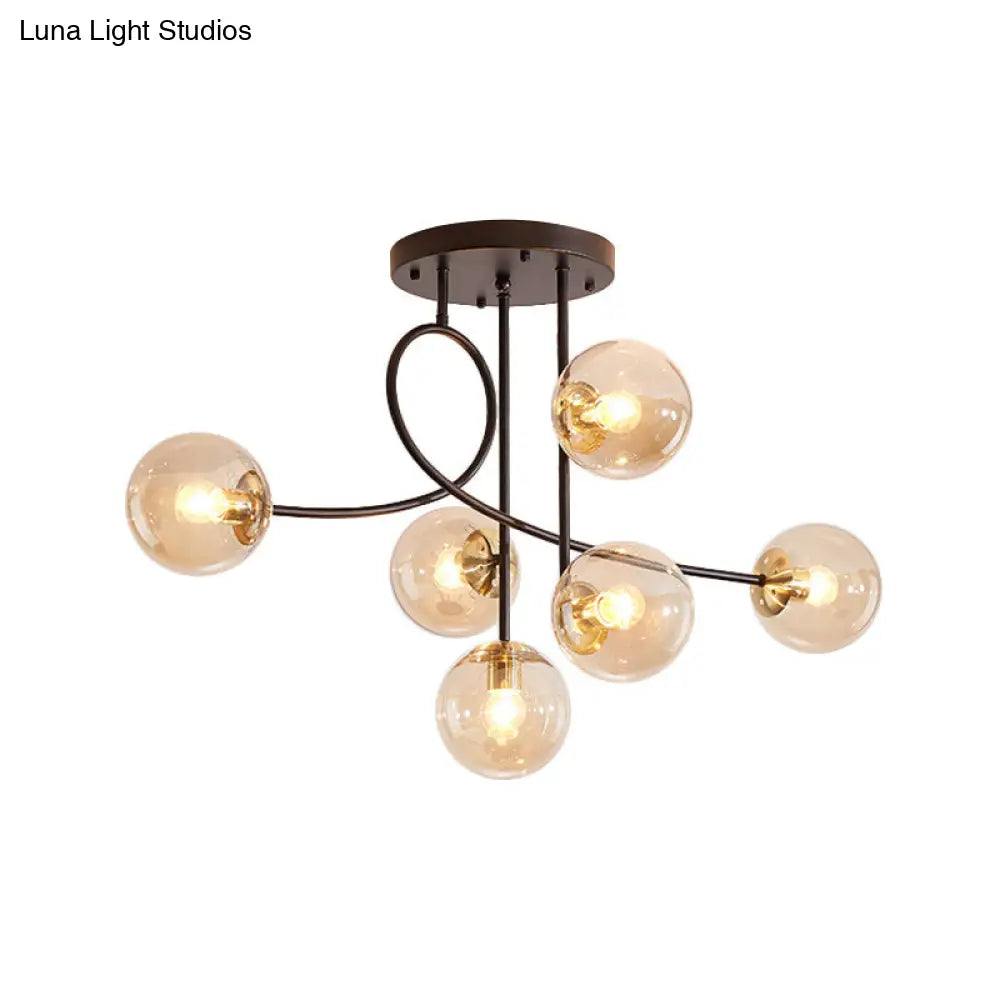 Modern Metal Armed Ceiling Chandelier With 6 Bulbs Black/Gold Finish And Choice Of Smoke Grey Cognac