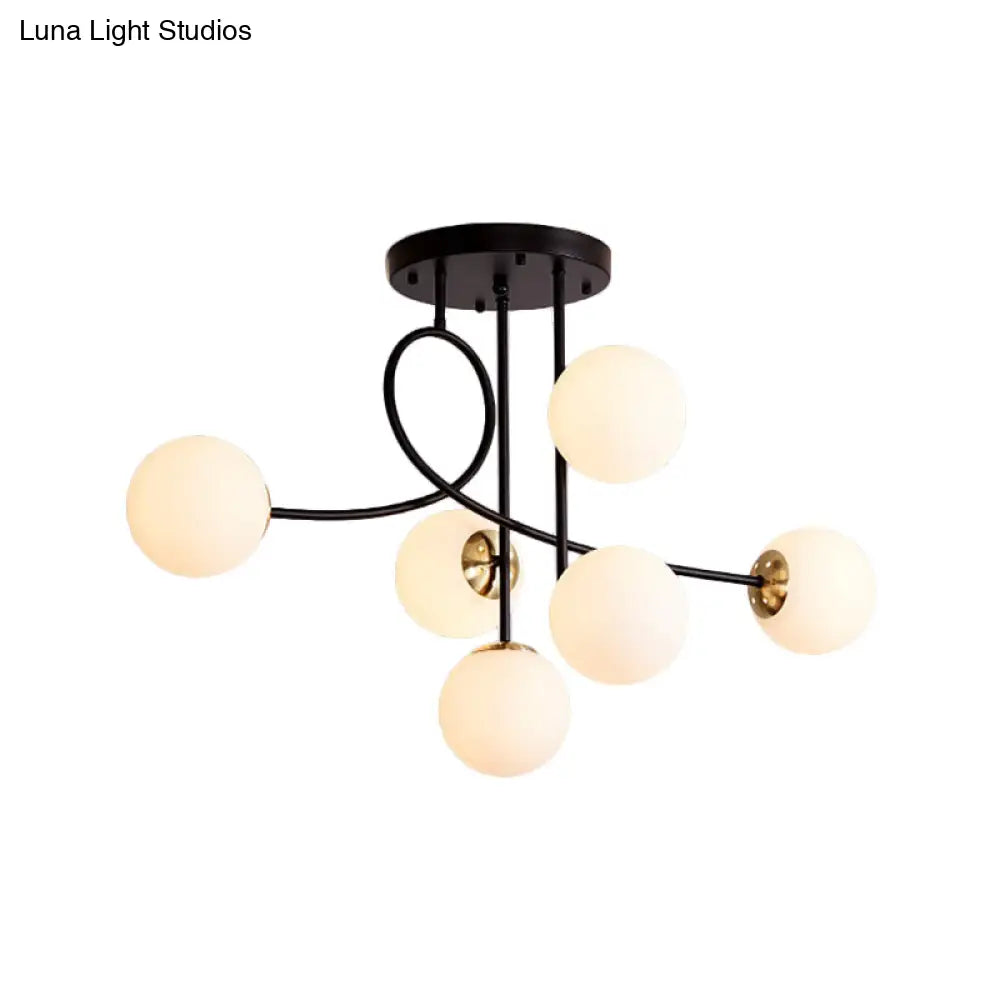 Modern Metal Armed Ceiling Chandelier - 6 Bulb Hanging Light Fixture With Black/Gold Finish And