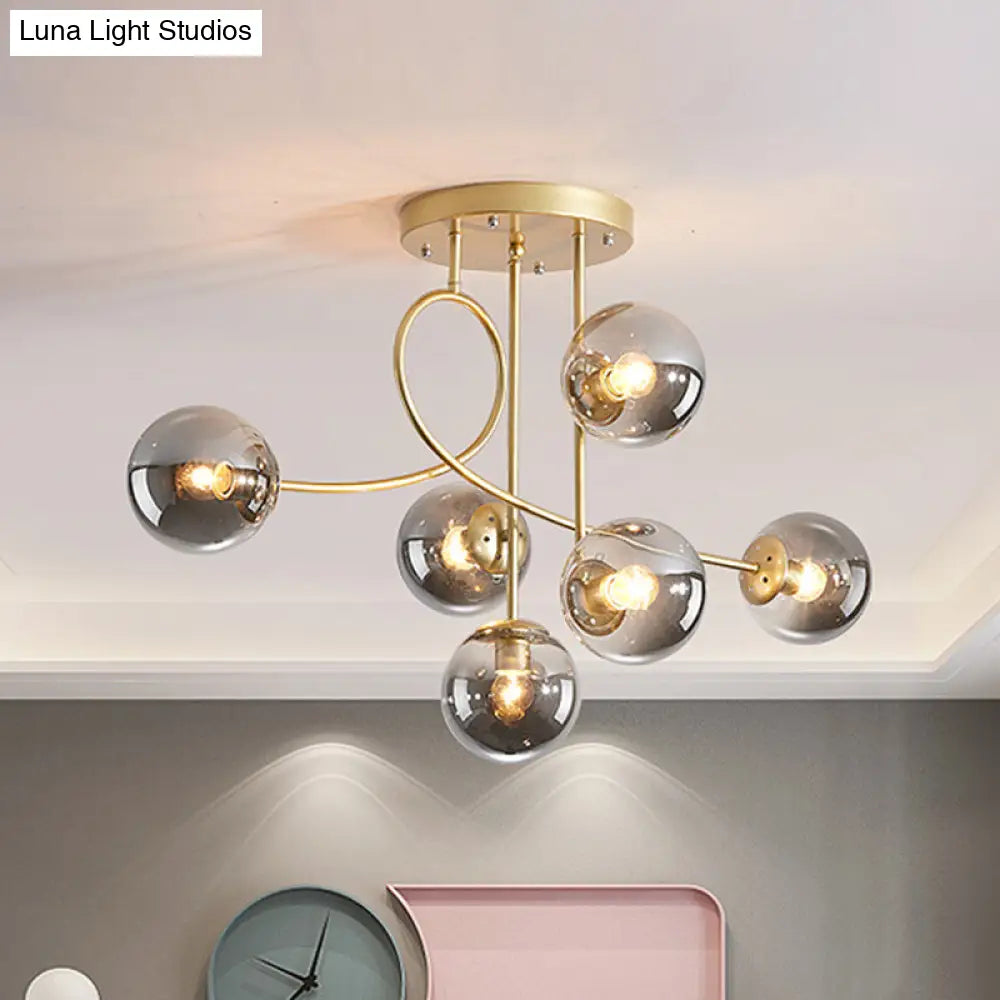 Modern Metal Armed Ceiling Chandelier With 6 Bulbs Black/Gold Finish And Choice Of Smoke Grey Cognac