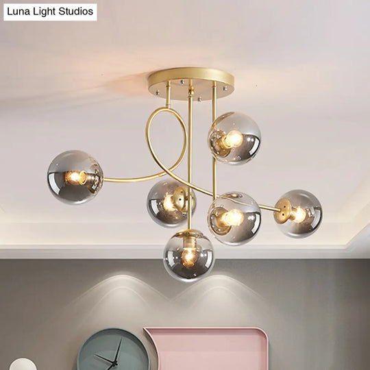 Modern Metal Armed Ceiling Chandelier With 6 Bulbs Black/Gold Finish And Choice Of Smoke Grey Cognac