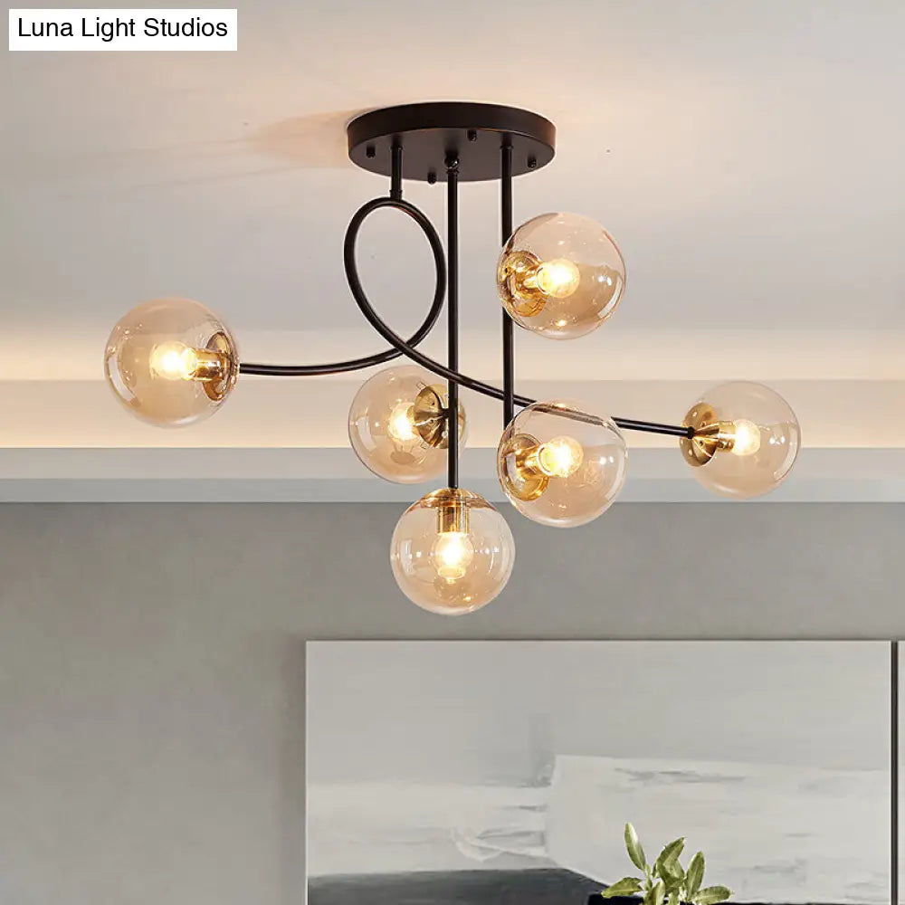 Modern Metal Armed Ceiling Chandelier With 6 Bulbs Black/Gold Finish And Choice Of Smoke Grey Cognac