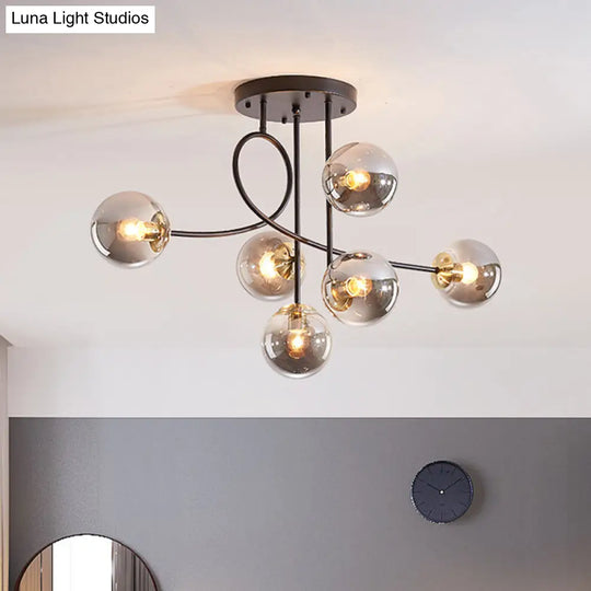 Modern Metal Armed Ceiling Chandelier With 6 Bulbs Black/Gold Finish And Choice Of Smoke Grey Cognac