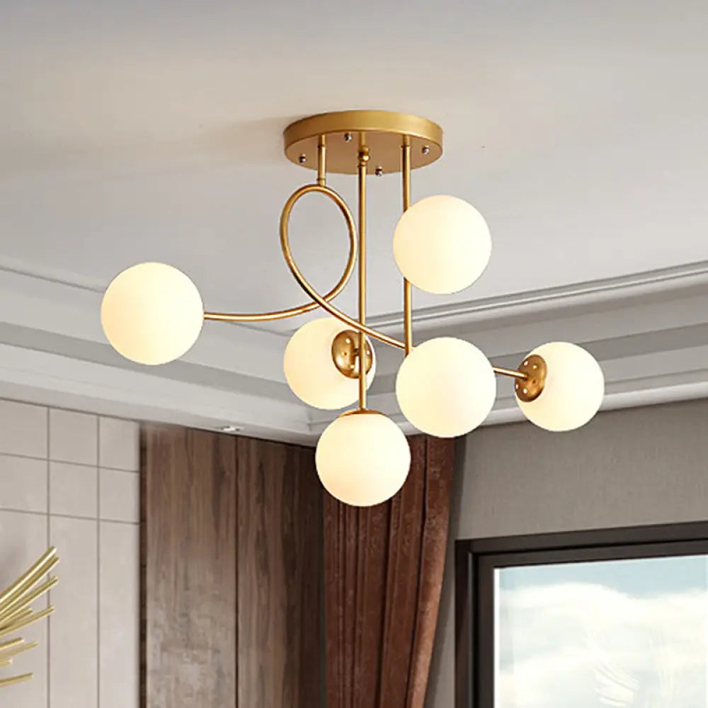 Modern Metal Armed Ceiling Chandelier - 6 Bulb Hanging Light Fixture With Black/Gold Finish And