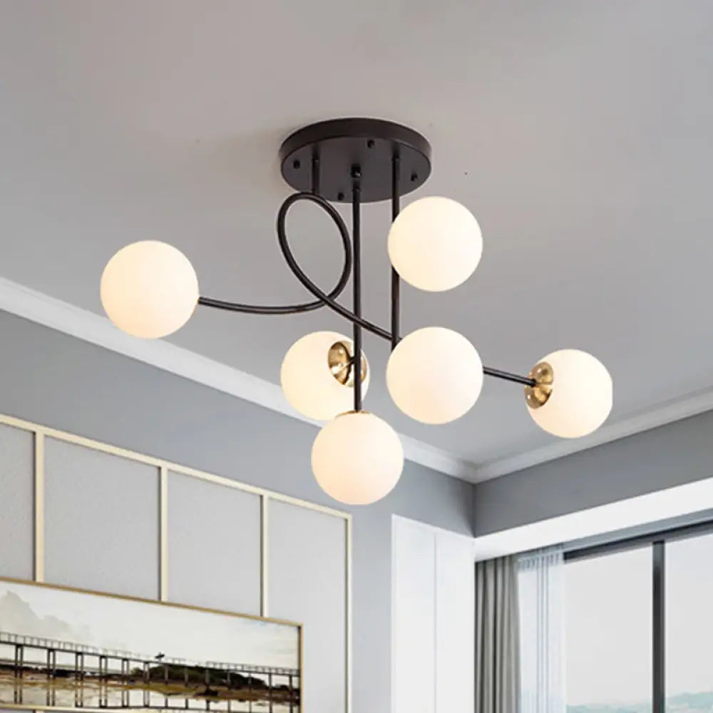 Modern Metal Armed Ceiling Chandelier - 6 Bulb Hanging Light Fixture With Black/Gold Finish And