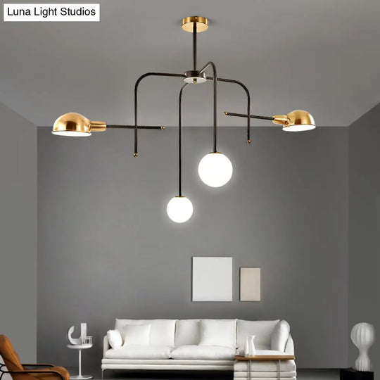 Modern Metal Armed Chandelier With 2/4 Bulbs Black And Gold Finish Ceiling Suspension Lamp