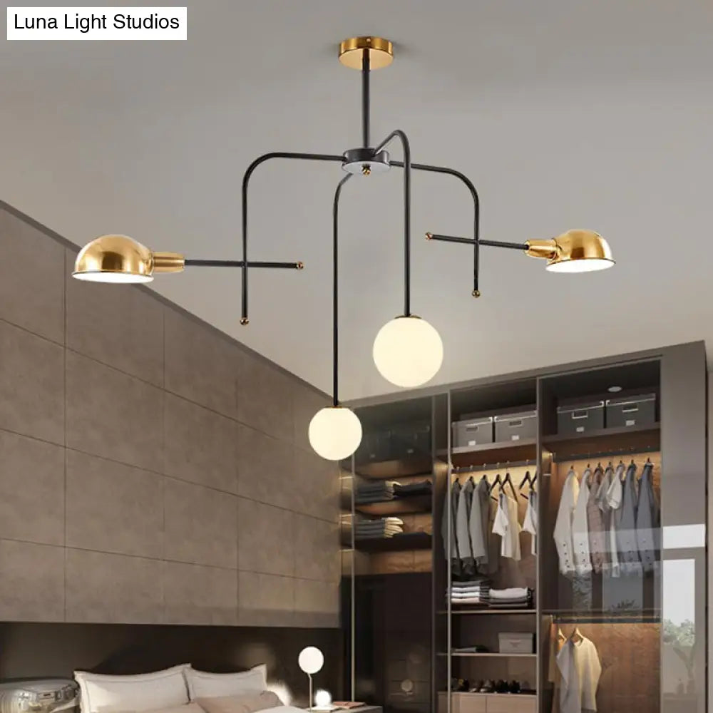 Modern Metal Armed Chandelier With 2/4 Bulbs Black And Gold Finish Ceiling Suspension Lamp