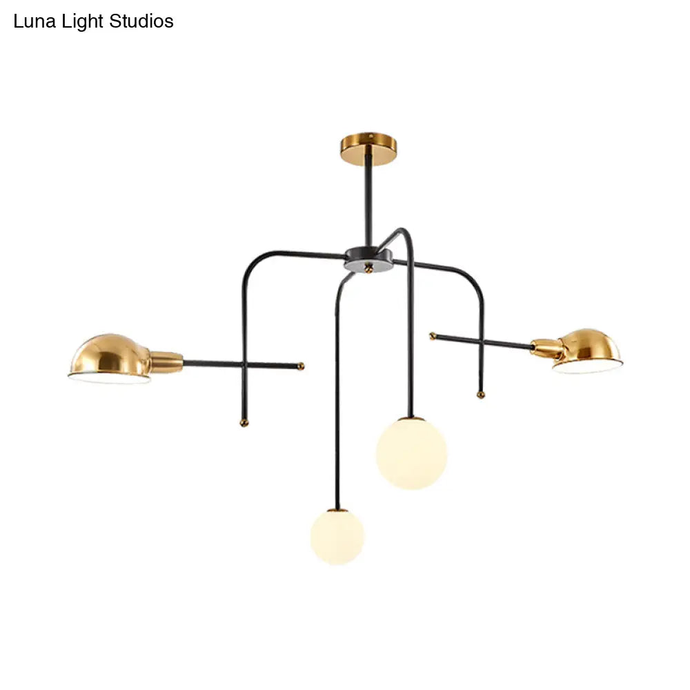 Modern Metal Armed Chandelier With 2/4 Bulbs Black And Gold Finish Ceiling Suspension Lamp