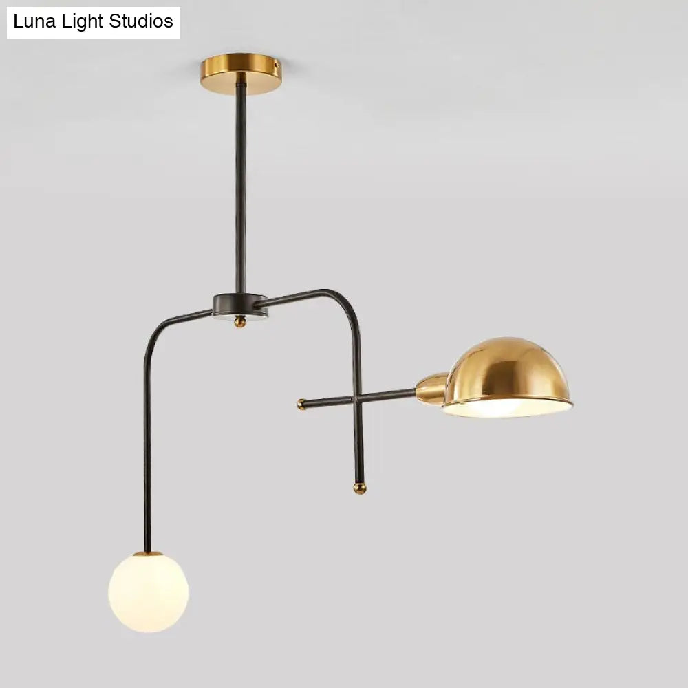 Modern Metal Armed Chandelier With 2/4 Bulbs Black And Gold Finish Ceiling Suspension Lamp