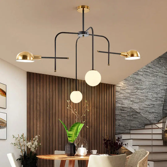 Modern Metal Armed Chandelier With 2/4 Bulbs Black And Gold Finish Ceiling Suspension Lamp 4 /