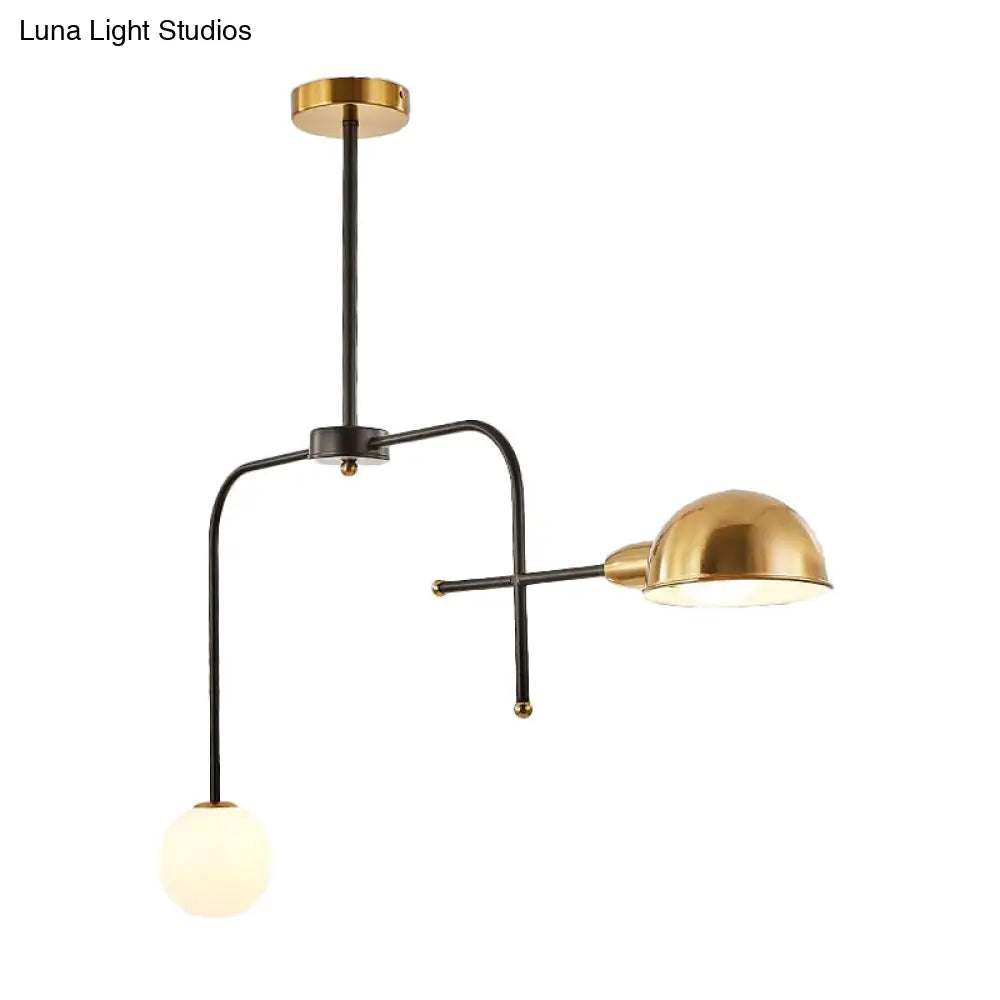 Modern Metal Armed Chandelier With 2/4 Bulbs Black And Gold Finish Ceiling Suspension Lamp