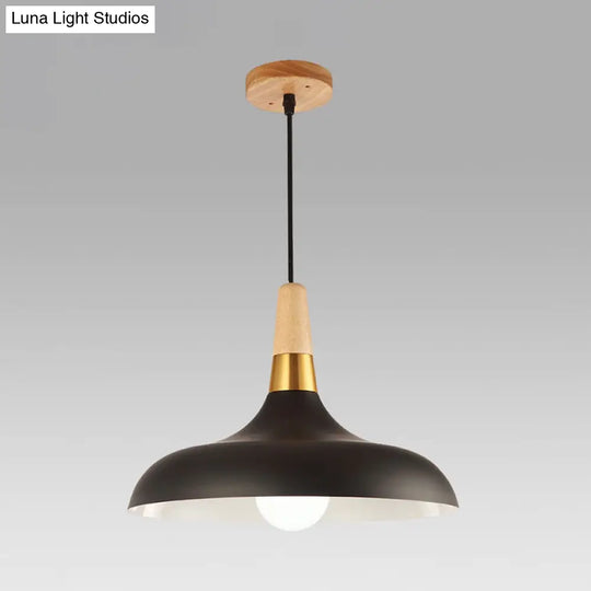 Modern Metal Barn Pendant Light With Wood Grip - 1-Light Ceiling Lamp