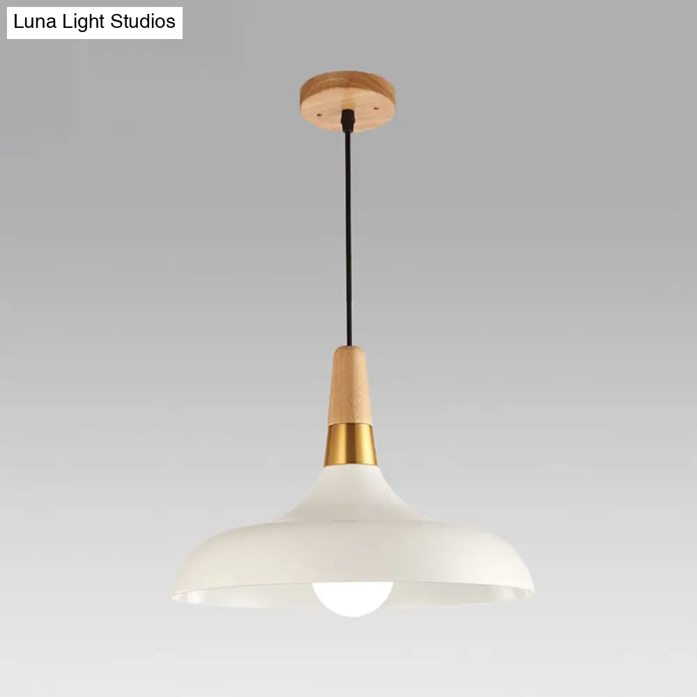 Modern Metal Barn Pendant Light With Wood Grip - 1-Light Ceiling Lamp