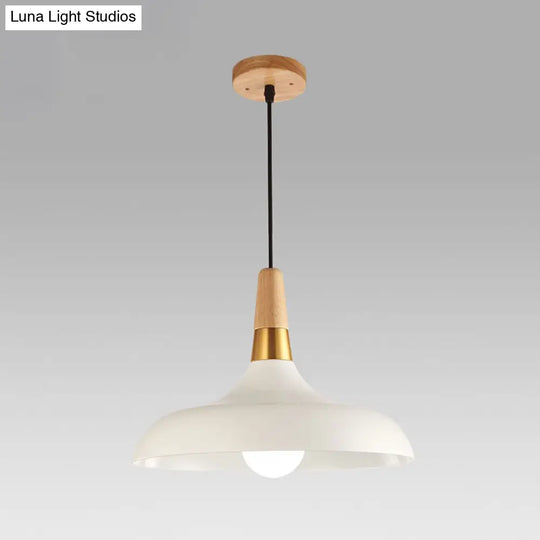 Modern Metal Barn Pendant Light With Wood Grip - 1-Light Ceiling Lamp