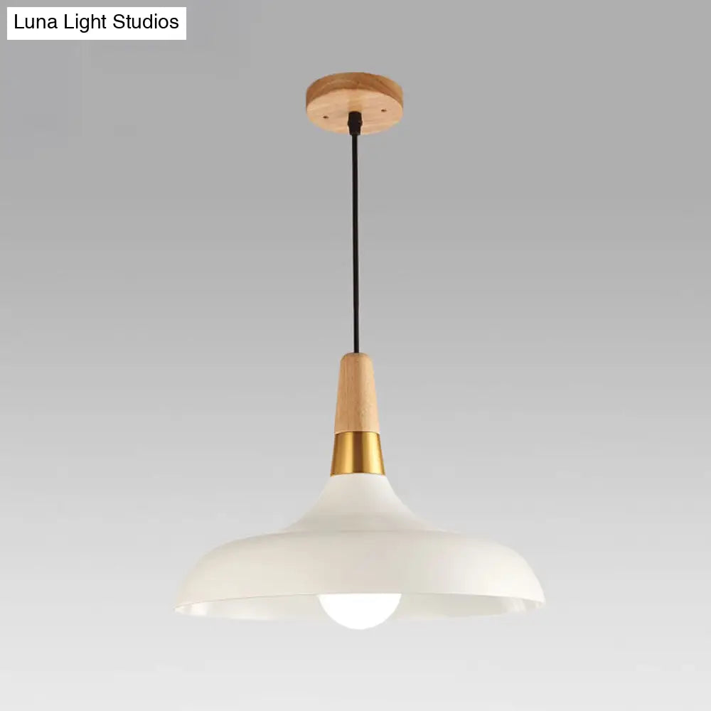 Modern Metal Barn Pendant Light With Wood Grip - 1-Light Ceiling Lamp