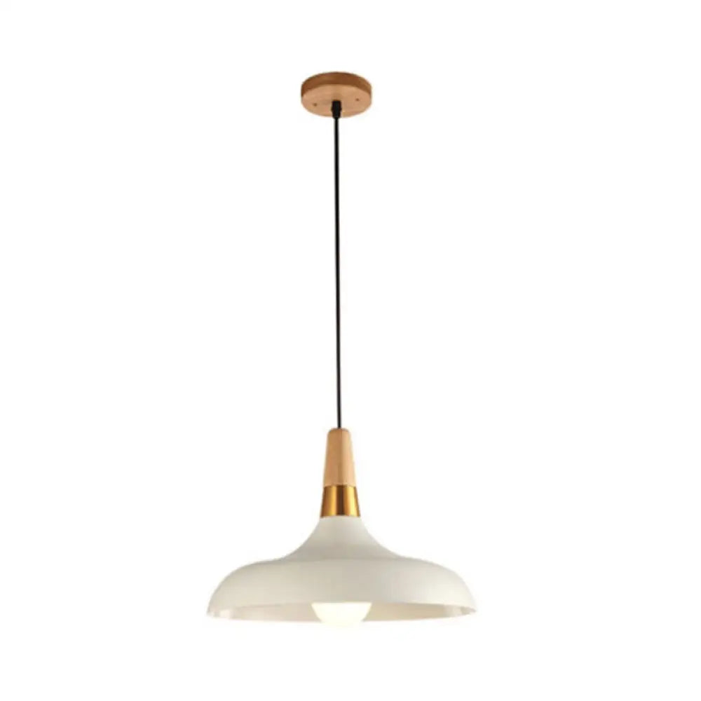 Modern Metal Barn Pendant Light With Wood Grip - 1-Light Ceiling Lamp White