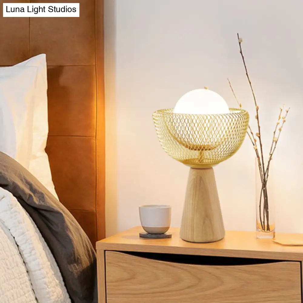Modern Metal Bedside Lamp With Opal Glass Shade - Beige
