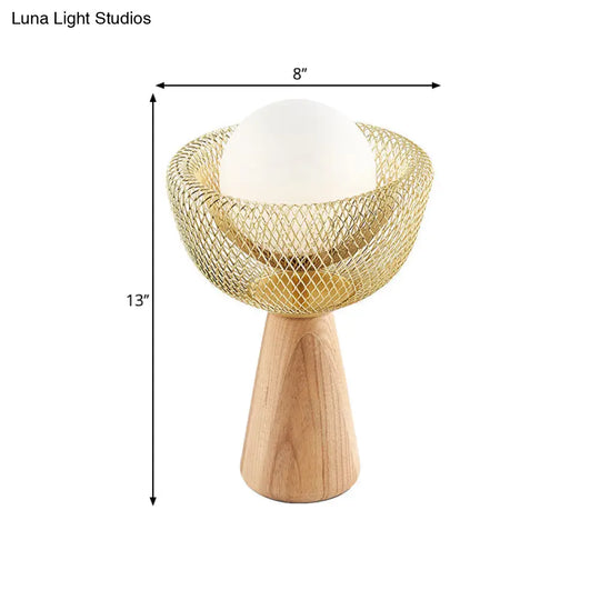 Modern Metal Bedside Lamp With Opal Glass Shade - Beige