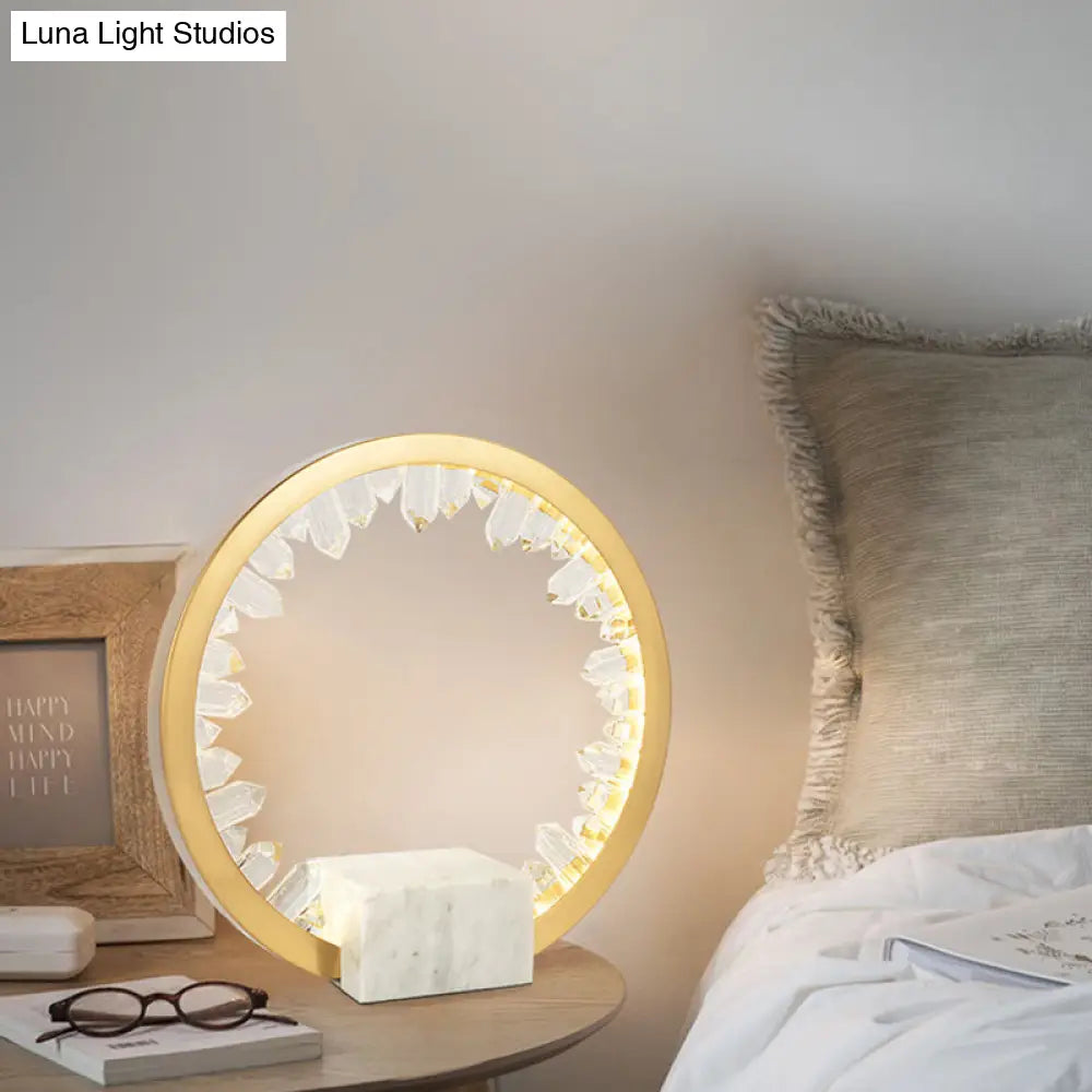 Modern Metal Bedside Led Night Lamp With Inner Magnet Crystal Decor - Gold Loop Table Light