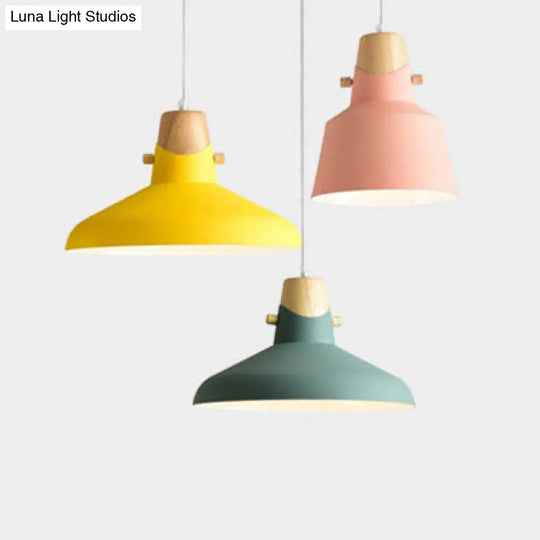 Bell/Dome Pendant Light Metal 1 8.5/14 Dia Pink/Yellow/Green Hanging Lamp - Modern Design