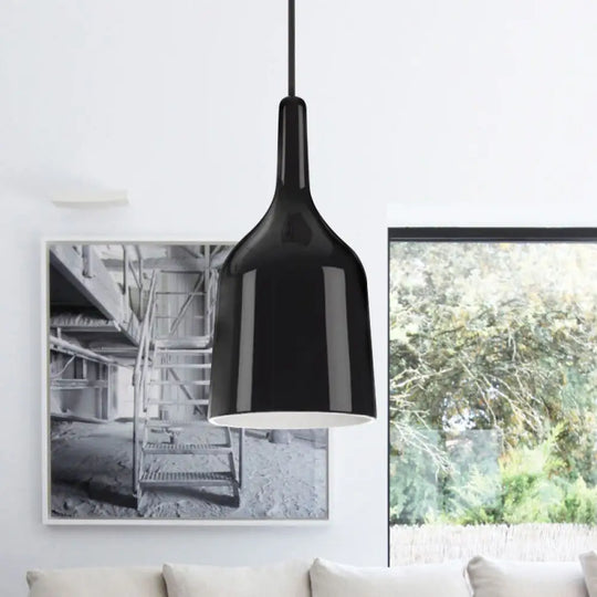 Modern Metal Bell Pendant Light - 6’/8’/10.5’ Wide 1 Black/White/Chrome Hanging Ceiling Lamp