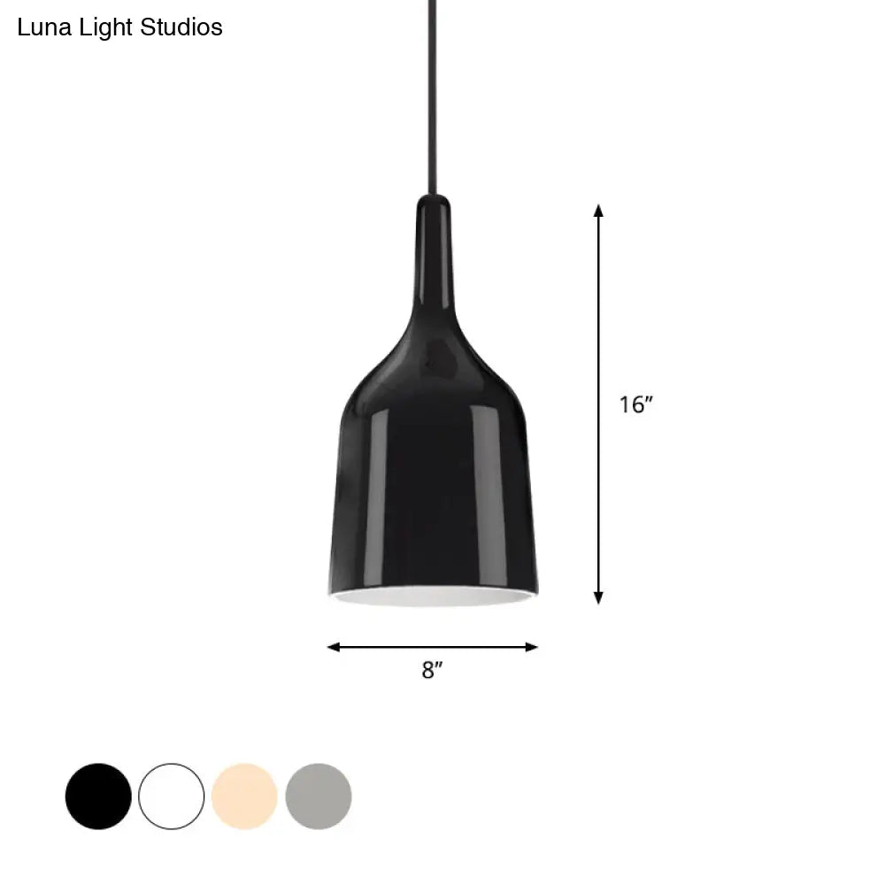 Bunda - Modern 6/8/10.5 Wide Bell Pendant Lighting Metal 1 Light Black/White/Chrome Hanging Ceiling