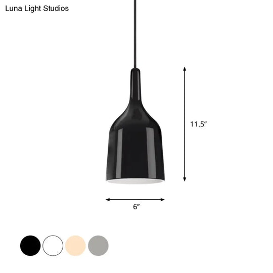 Bunda - Modern 6/8/10.5 Wide Bell Pendant Lighting Metal 1 Light Black/White/Chrome Hanging Ceiling