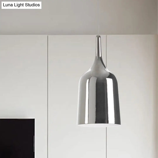 Bunda - Modern 6/8/10.5 Wide Bell Pendant Lighting Metal 1 Light Black/White/Chrome Hanging Ceiling