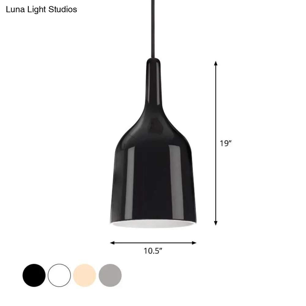 Bunda - Modern 6/8/10.5 Wide Bell Pendant Lighting Metal 1 Light Black/White/Chrome Hanging Ceiling