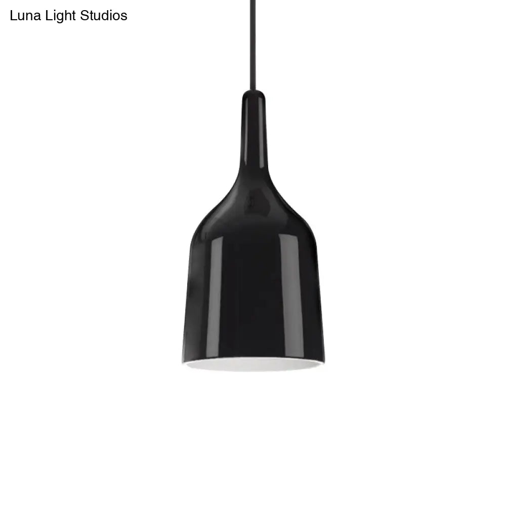 Bunda - Modern 6/8/10.5 Wide Bell Pendant Lighting Metal 1 Light Black/White/Chrome Hanging Ceiling