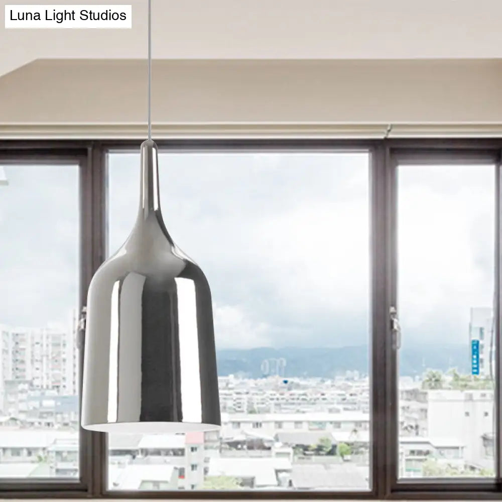 Bunda - Modern 6/8/10.5 Wide Bell Pendant Lighting Metal 1 Light Black/White/Chrome Hanging Ceiling