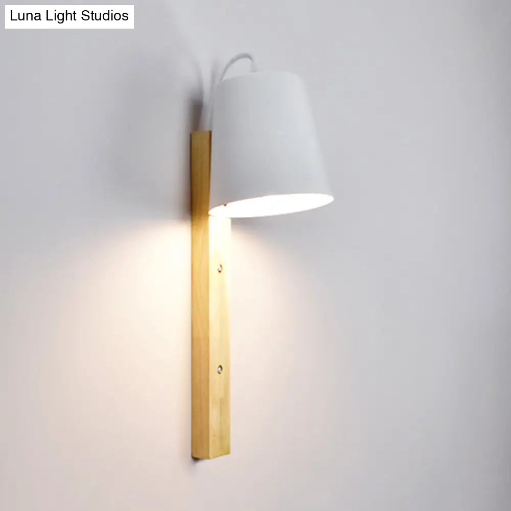 Modern Metal Bell Wall Lamp - 1 Head Black/White Sconce Light Fixture With Wood Backplate