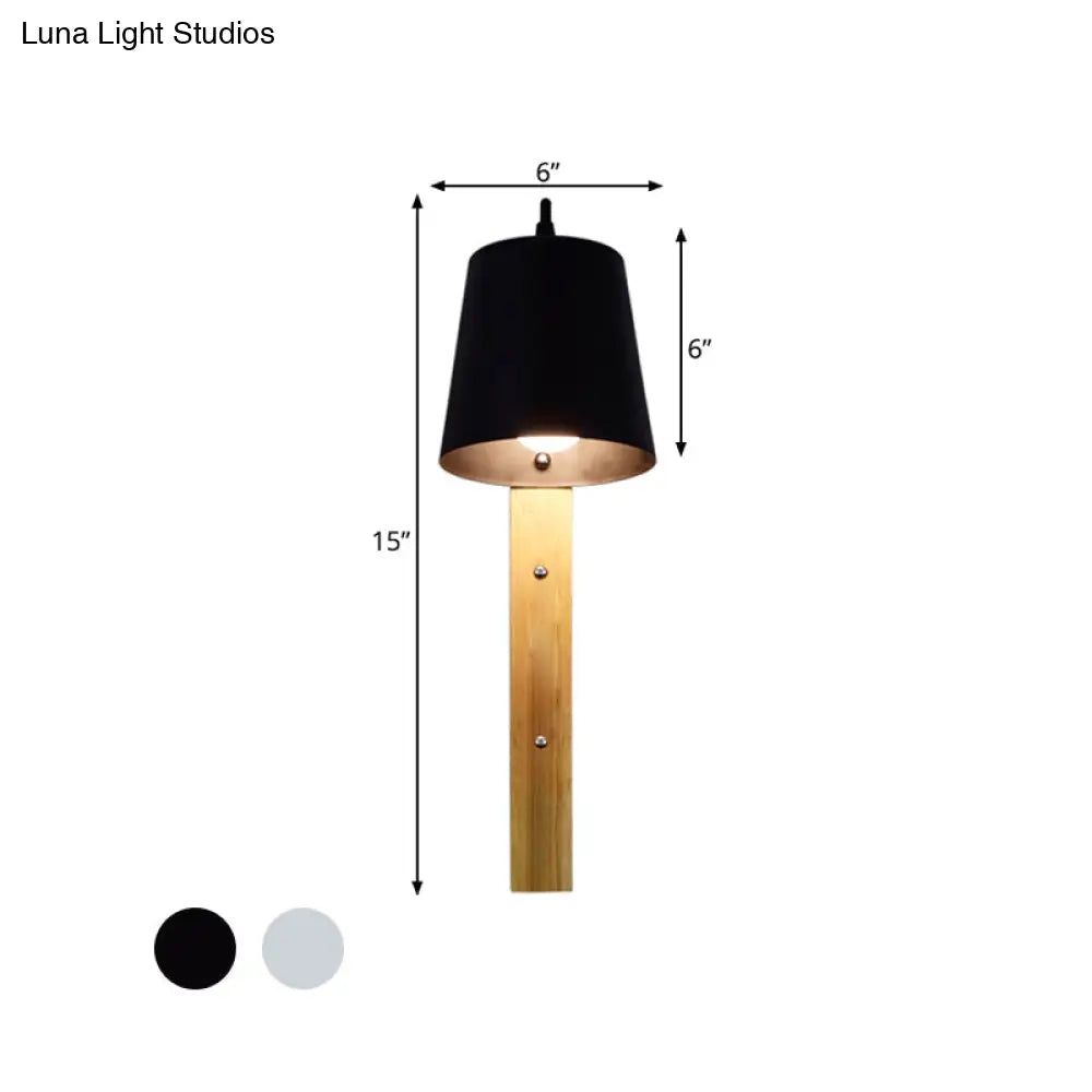 Modern Metal Bell Wall Lamp - 1 Head Black/White Sconce Light Fixture With Wood Backplate