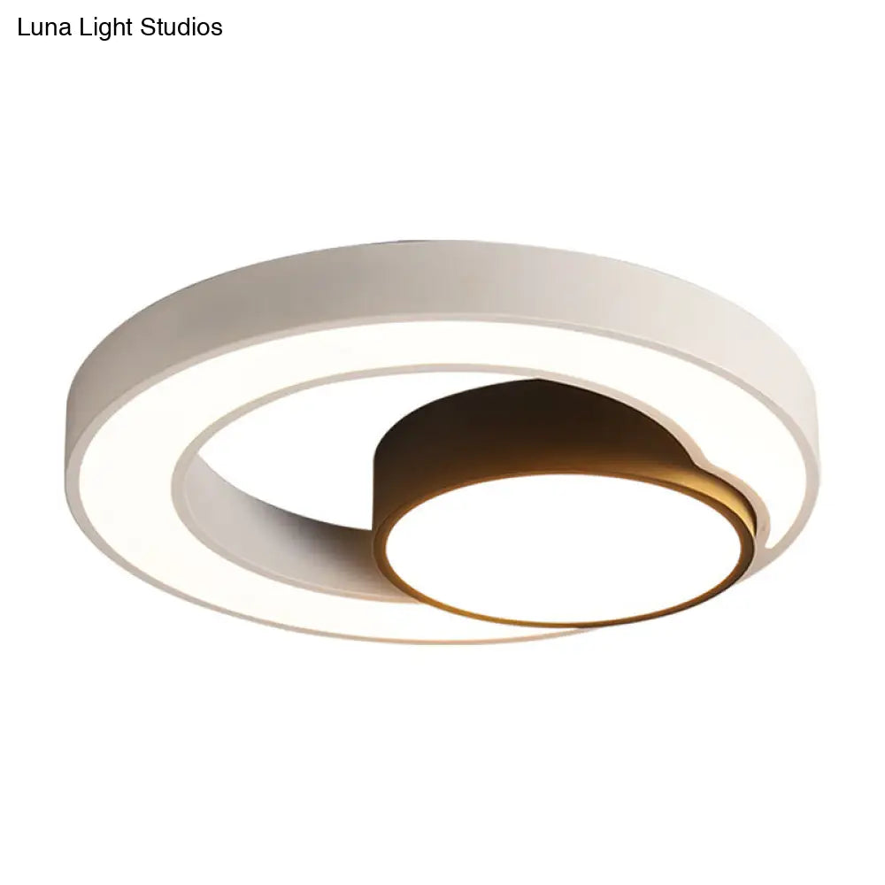 Modern Metal Black And White Round Led Flush Light - 16/19.5/23.5 Wide Warm/White