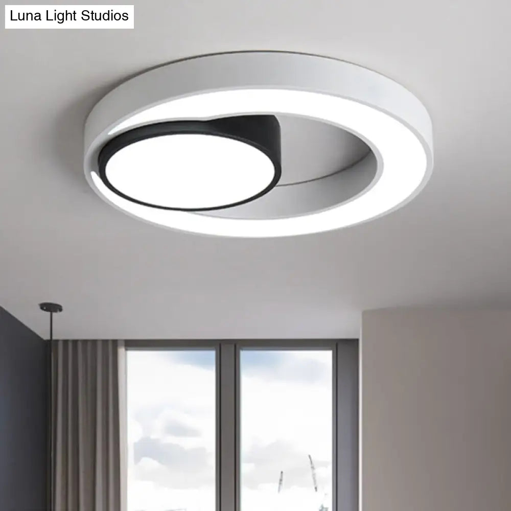 Modern Metal Black And White Round Led Flush Light - 16/19.5/23.5 Wide Warm/White Black-White / 16