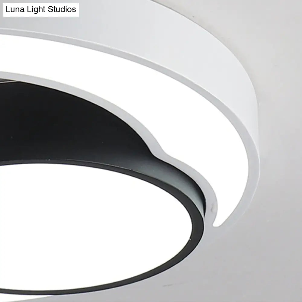 Modern Metal Black And White Round Led Flush Light - 16’/19.5’/23.5’ Wide Warm/White