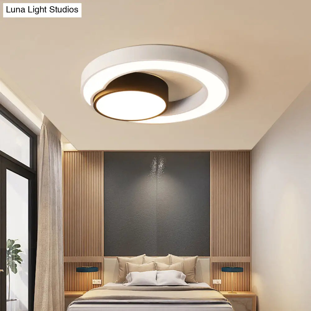 Modern Metal Black And White Round Led Flush Light - 16/19.5/23.5 Wide Warm/White Black-White / 16