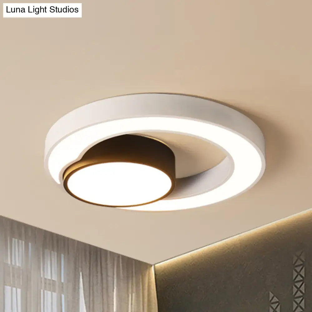 Modern Metal Black And White Round Led Flush Light - 16’/19.5’/23.5’ Wide Warm/White