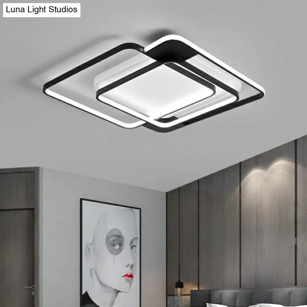 Modern Metal Black Led Square Flush Mount For Bedrooms