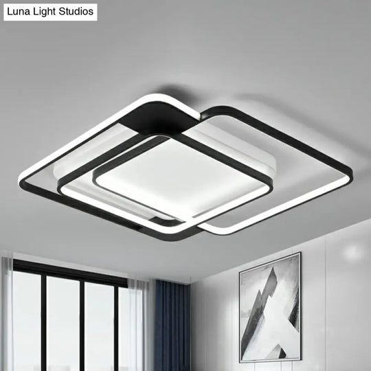 Modern Metal Black Led Square Flush Mount For Bedrooms