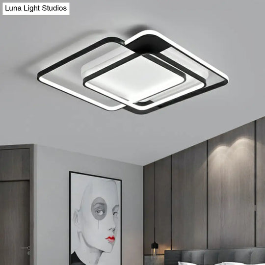 Modern Metal Black Led Square Flush Mount For Bedrooms