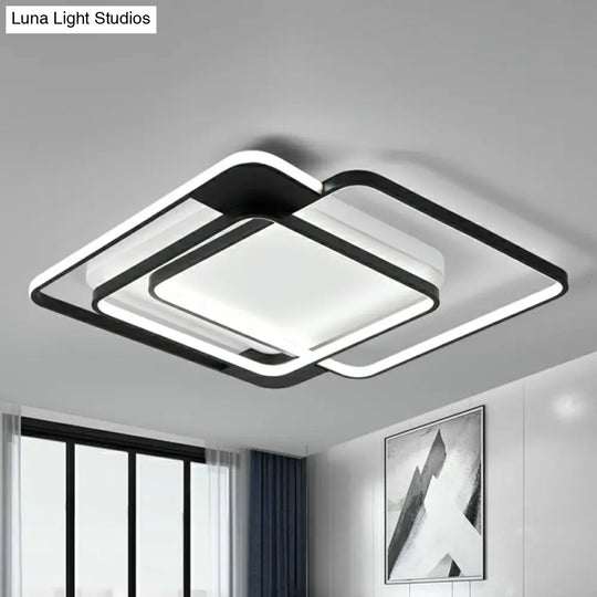 Modern Metal Black Led Square Flush Mount For Bedrooms