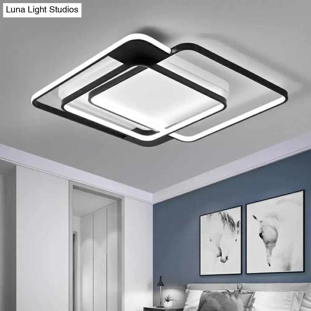 Modern Metal Black Led Square Flush Mount For Bedrooms