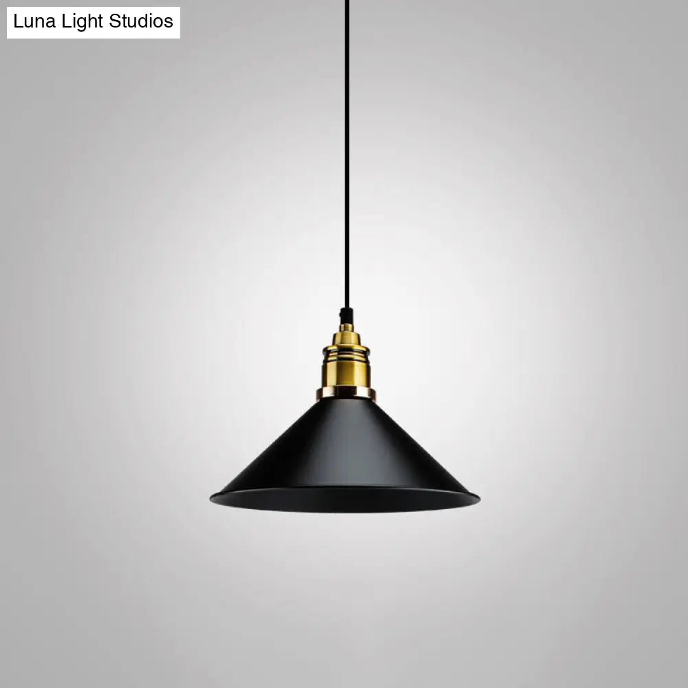 Industrial Geometric Metal Pendant Light With Black Finish And Single Bulb / D