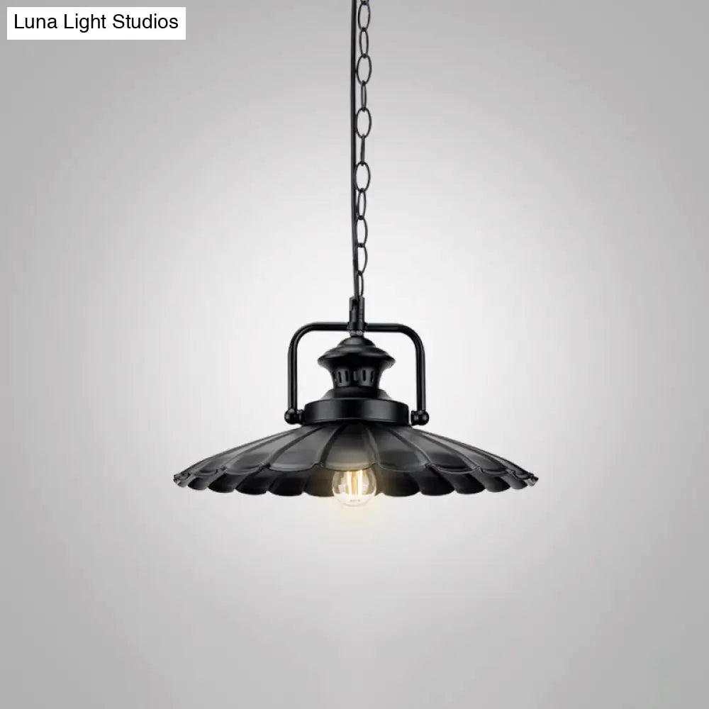Industrial Geometric Metal Pendant Light With Black Finish And Single Bulb / H