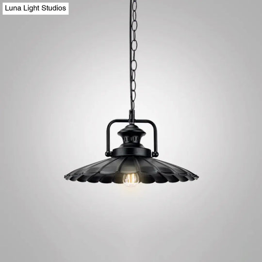 Industrial Geometric Metal Pendant Light With Black Finish And Single Bulb / H