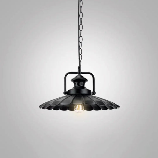 Modern Metal Black Pendant Light With Geometric Shade - Single Bulb Industrial Hanging Fixture / H
